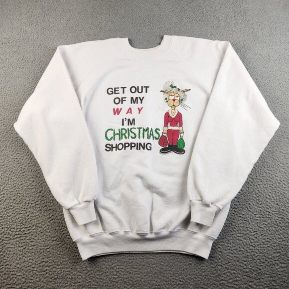 Hanes Sweaters - VTG 90's Funny Christmas Cat Sweatshirt Extra Large Crewneck Sweater Grannycore